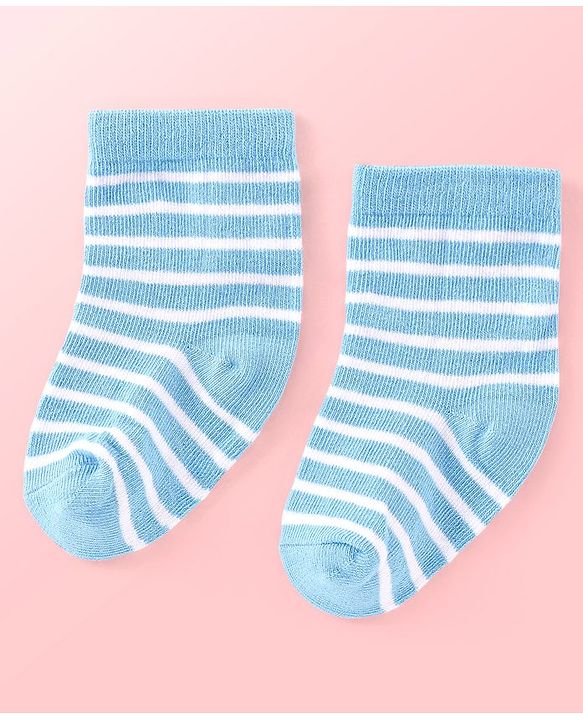 Cutewalk By Babyhug Anti Bacterial Ankle Length Striped & Teddy Bear Design Socks Pack of 5 - Blue Red & White
