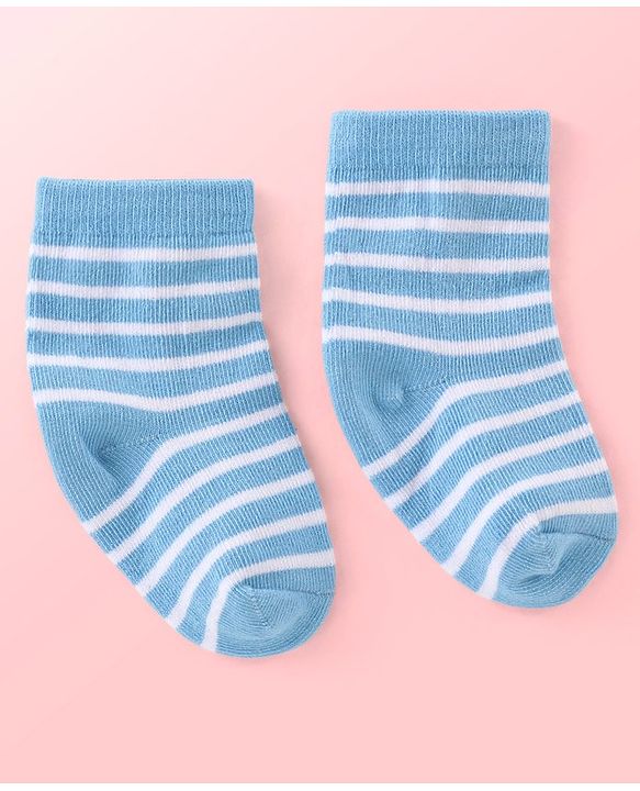 Cutewalk By Babyhug Anti Bacterial Ankle Length Striped & Teddy Bear Design Socks Pack of 5 - Blue Red & White