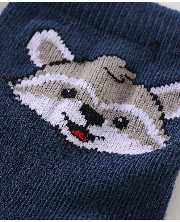 Cutewalk By Babyhug Anti Bacterial Ankle Length Striped & Teddy Bear Design Socks Pack of 5 - Blue Red & White