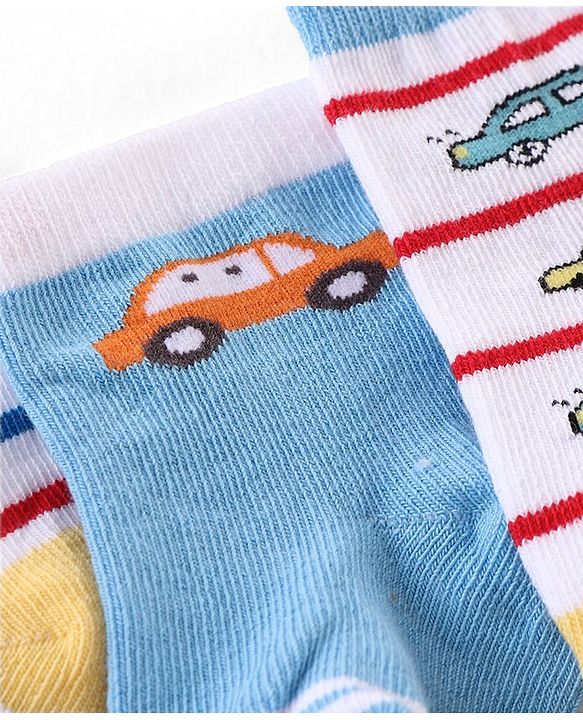 Cutewalk By Babyhug Anti Bacterial Ankle Length Striped & Teddy Bear Design Socks Pack of 5 - Blue Red & White