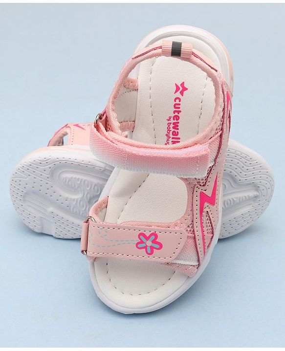 Cute Walk by Babyhug Sandals with Velcro Closure & Floral Print - Pink