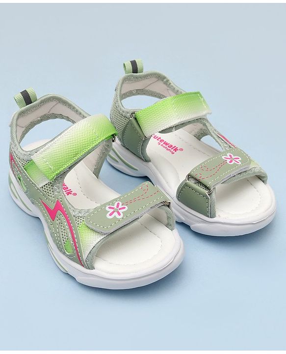Cute Walk by Babyhug Sandals with Velcro Closure & Floral Print - Pink