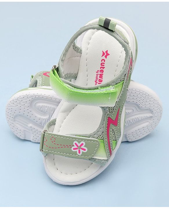 Cute Walk by Babyhug Sandals with Velcro Closure & Floral Print - Pink
