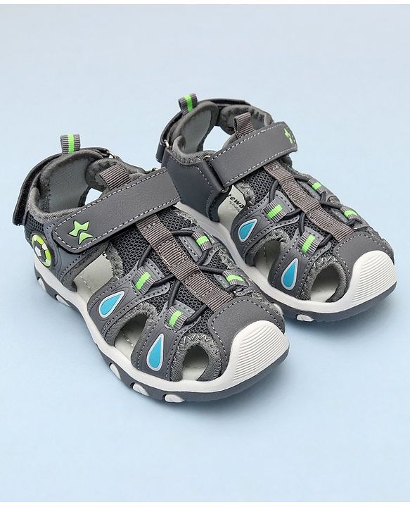 Cute Walk by Babyhug Sandals With Velcro Closure & Football Applique - Grey