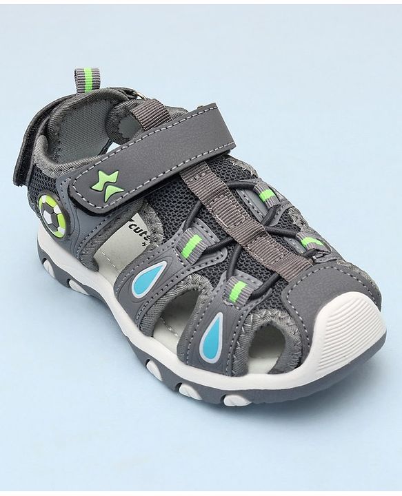 Cute Walk by Babyhug Sandals With Velcro Closure & Football Applique - Grey