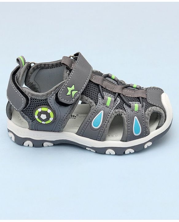 Cute Walk by Babyhug Sandals With Velcro Closure & Football Applique - Grey