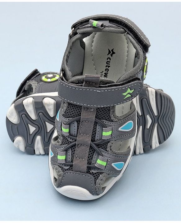 Cute Walk by Babyhug Sandals With Velcro Closure & Football Applique - Grey