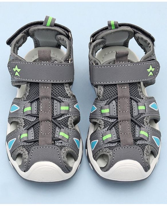 Cute Walk by Babyhug Sandals With Velcro Closure & Football Applique - Grey