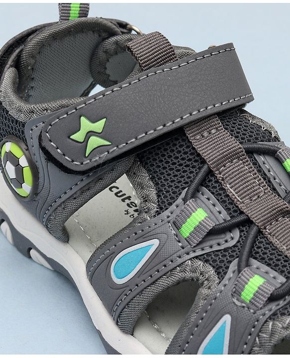 Cute Walk by Babyhug Sandals With Velcro Closure & Football Applique - Grey