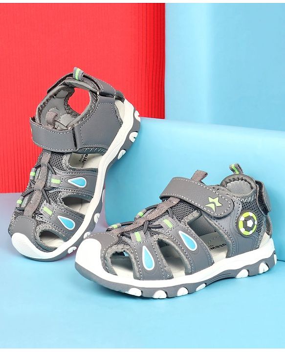 Cute Walk by Babyhug Sandals With Velcro Closure & Football Applique - Grey