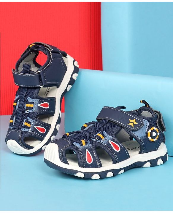 Cute Walk by Babyhug Sandals With Velcro Closure & Football Applique - Grey