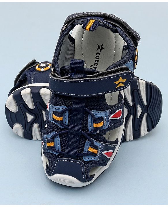 Cute Walk by Babyhug Sandals With Velcro Closure & Football Applique - Grey