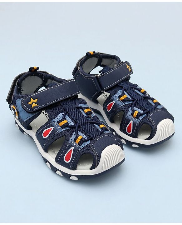 Cute Walk by Babyhug Sandals With Velcro Closure & Football Applique - Grey