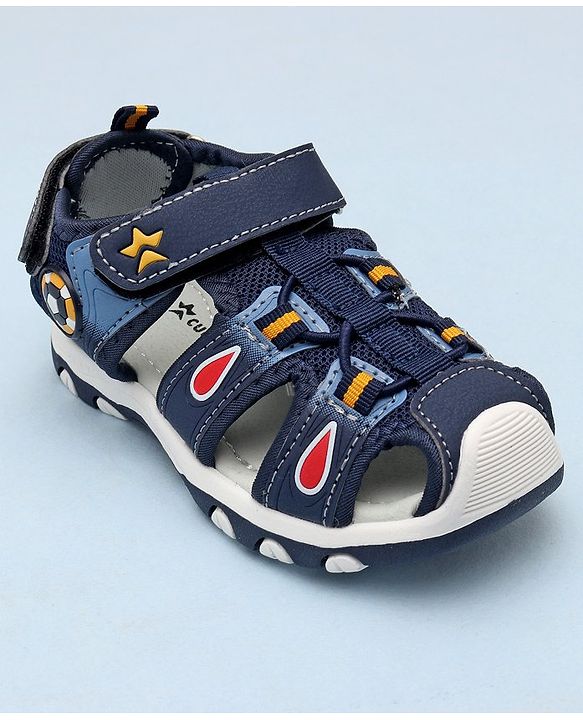Cute Walk by Babyhug Sandals With Velcro Closure & Football Applique - Grey
