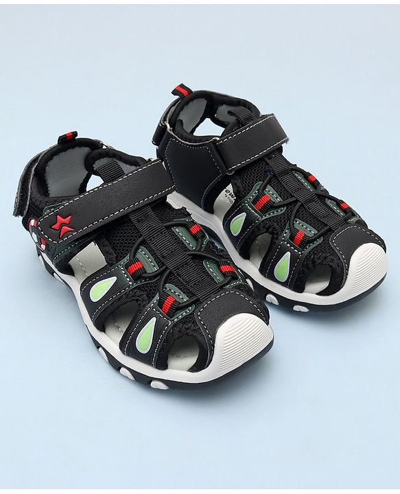 Cute Walk by Babyhug Sandals With Velcro Closure & Football Applique - Black