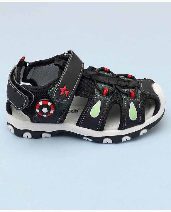 Cute Walk by Babyhug Sandals With Velcro Closure & Football Applique - Black