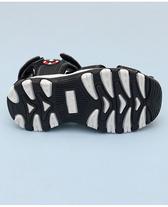 Cute Walk by Babyhug Sandals With Velcro Closure & Football Applique - Black