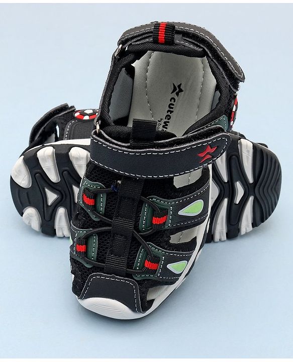 Cute Walk by Babyhug Sandals With Velcro Closure & Football Applique - Black
