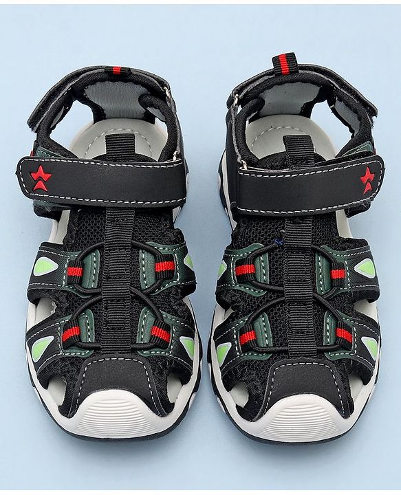 Cute Walk by Babyhug Sandals With Velcro Closure & Football Applique - Black