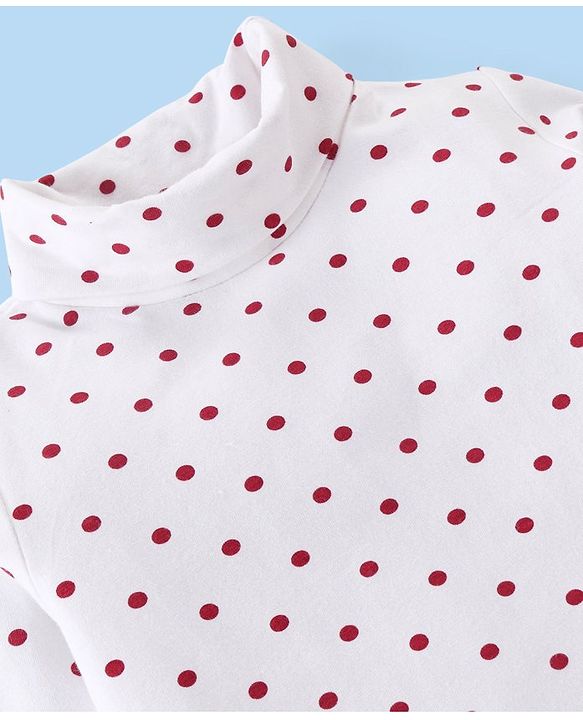 Babyhug Cotton Knit Full Sleeves Turtle Neck T-Shirt Polka Dots Print - White