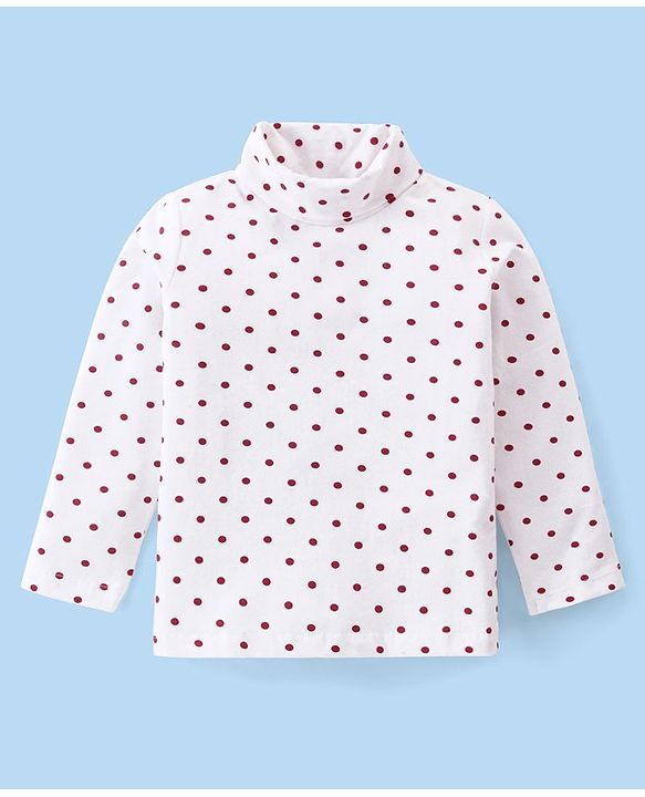 Babyhug Cotton Knit Full Sleeves Turtle Neck T-Shirt Polka Dots Print - White