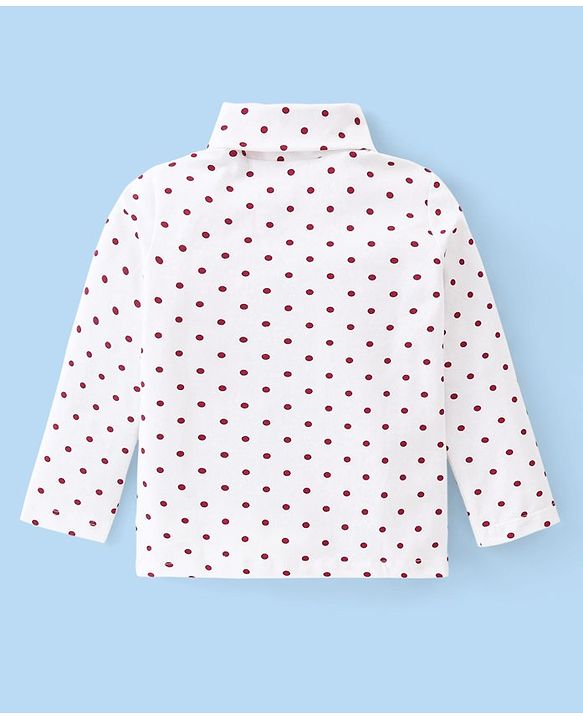 Babyhug Cotton Knit Full Sleeves Turtle Neck T-Shirt Polka Dots Print - White