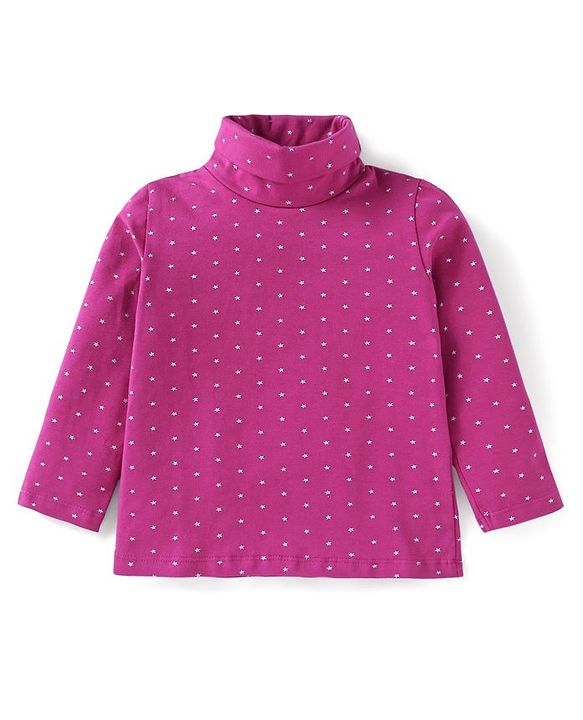 Babyhug Cotton Knit Full Sleeves Star Printed Skivi T-Shirt - Fuchsia