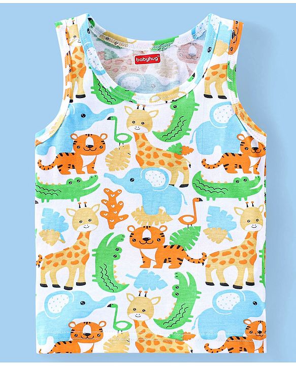 Babyhug 100% Cotton Sleeveless Vest Animal Print Pack of 3 - Yellow