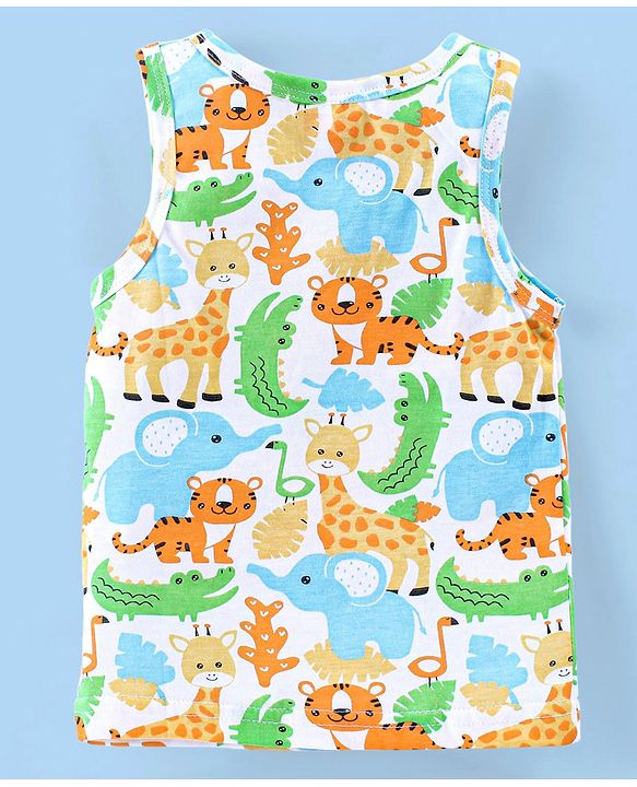 Babyhug 100% Cotton Sleeveless Vest Animal Print Pack of 3 - Yellow