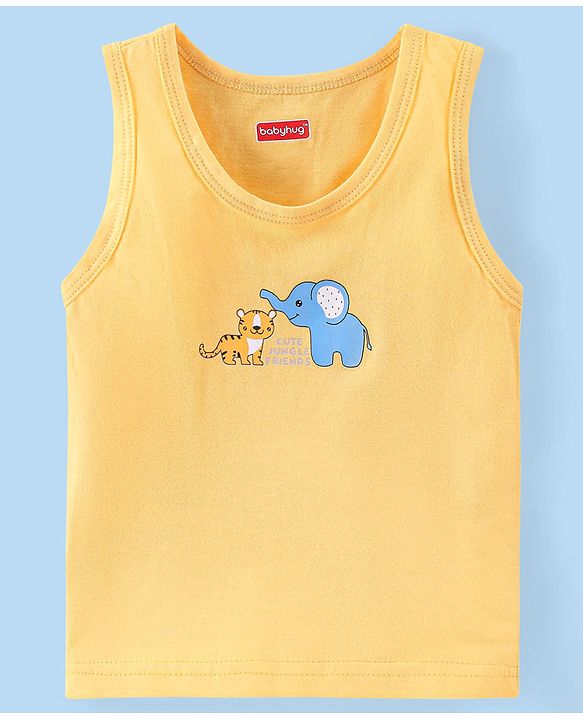 Babyhug 100% Cotton Sleeveless Vest Animal Print Pack of 3 - Yellow