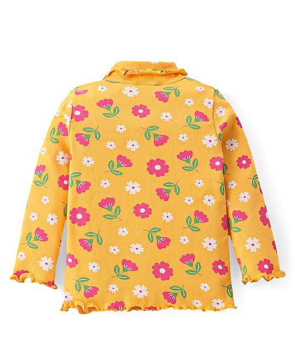 Babyhug Cotton Knit Full Sleeves Skivi Top with Floral Print - Yellow