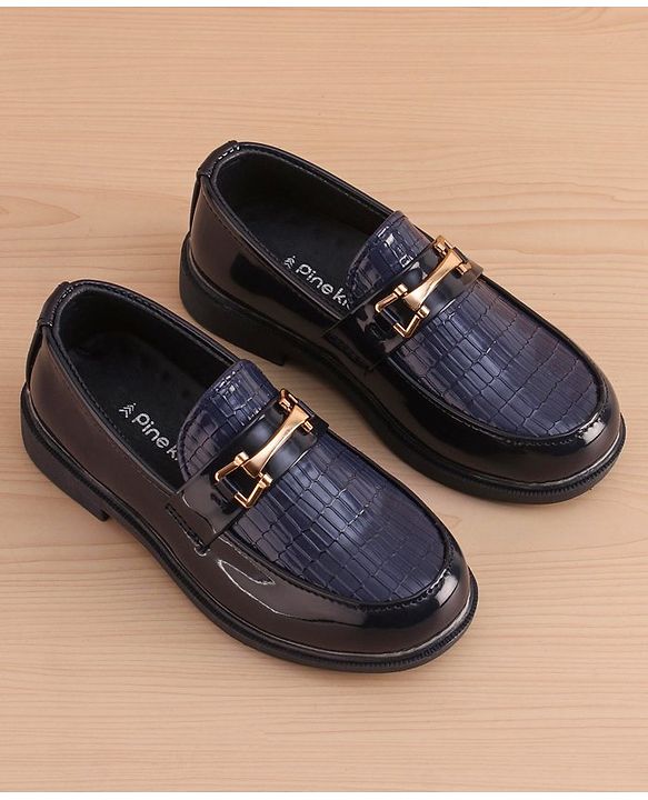 Pine Kids Slip on Formal Wear Shoes with Chain Link - Navy Blue