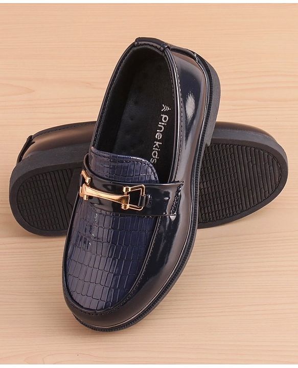 Pine Kids Slip on Formal Wear Shoes with Chain Link - Navy Blue