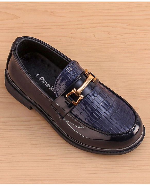 Pine Kids Slip on Formal Wear Shoes with Chain Link - Navy Blue