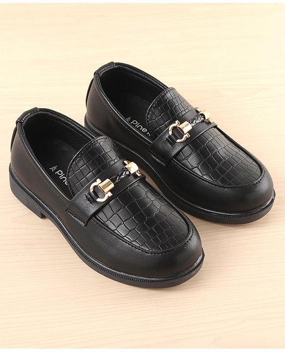 Pine Kids Slip On Loafers with  Checkered Design - Black