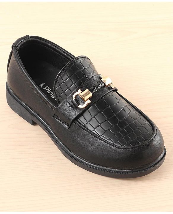 Pine Kids Slip On Loafers with  Checkered Design - Black