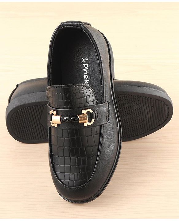 Pine Kids Slip On Loafers with  Checkered Design - Black