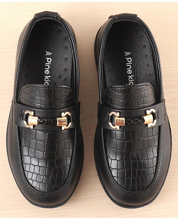 Pine Kids Slip On Loafers with  Checkered Design - Black
