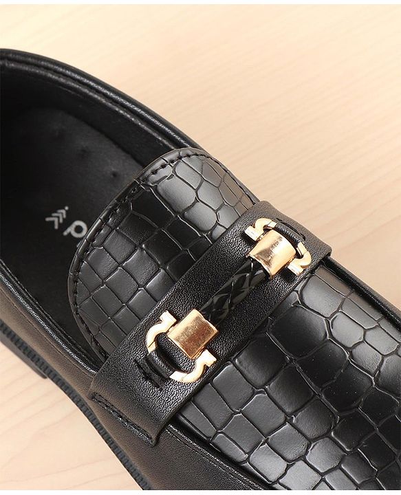 Pine Kids Slip On Loafers with  Checkered Design - Black