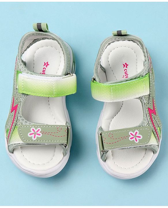Cute Walk by Babyhug Sandals with Velcro Closure Floral Print - Green