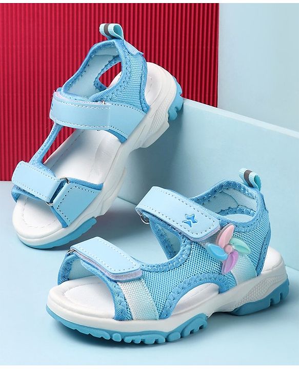Cute Walk by Babyhug Sandals with Velcro Closure & Floral Applique - Blue