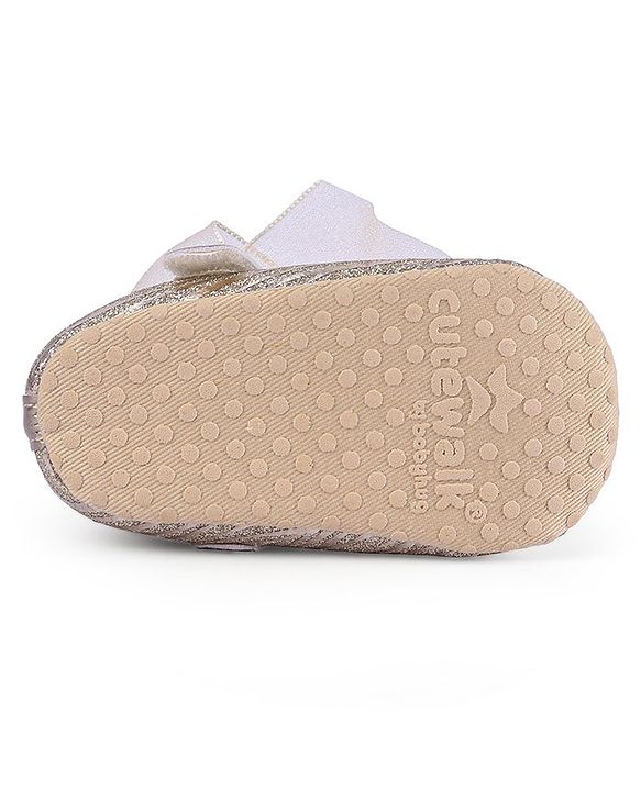 Cute Walk by Babyhug Floral & Ribbon Bow Applique Velcro Closure Glittery Ballerina Booties -  Golden