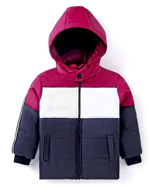 Babyhug Woven Full Raglan Sleeves Hooded Jacket with Cut & Sew Design & Patch Detailing - Plum