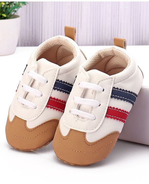 Cute Walk by Babyhug Booties with Striped Design & Lace Up Closure - Beige