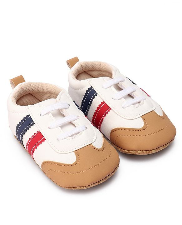 Cute Walk by Babyhug Booties with Striped Design & Lace Up Closure - Beige