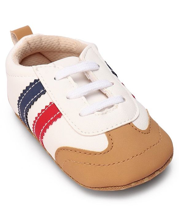 Cute Walk by Babyhug Booties with Striped Design & Lace Up Closure - Beige
