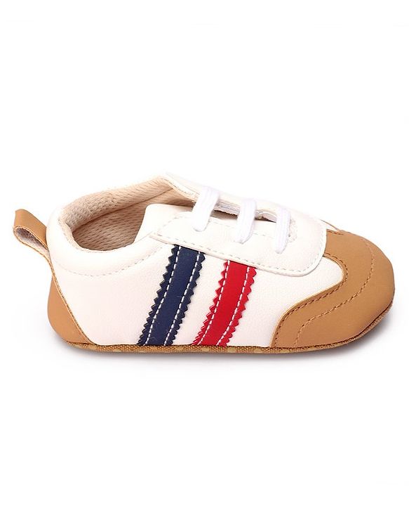 Cute Walk by Babyhug Booties with Striped Design & Lace Up Closure - Beige