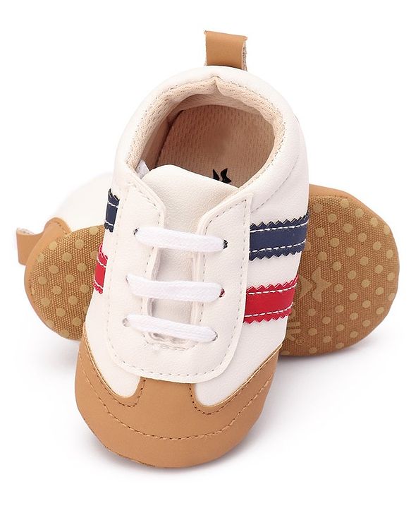 Cute Walk by Babyhug Booties with Striped Design & Lace Up Closure - Beige
