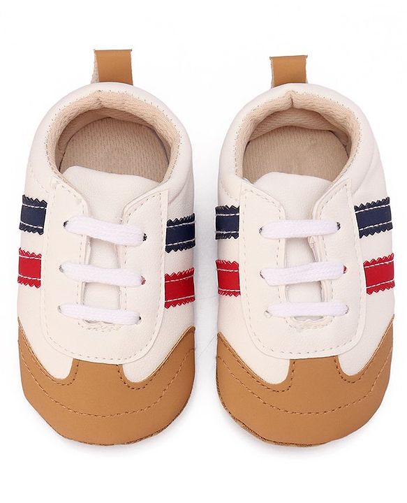 Cute Walk by Babyhug Booties with Striped Design & Lace Up Closure - Beige