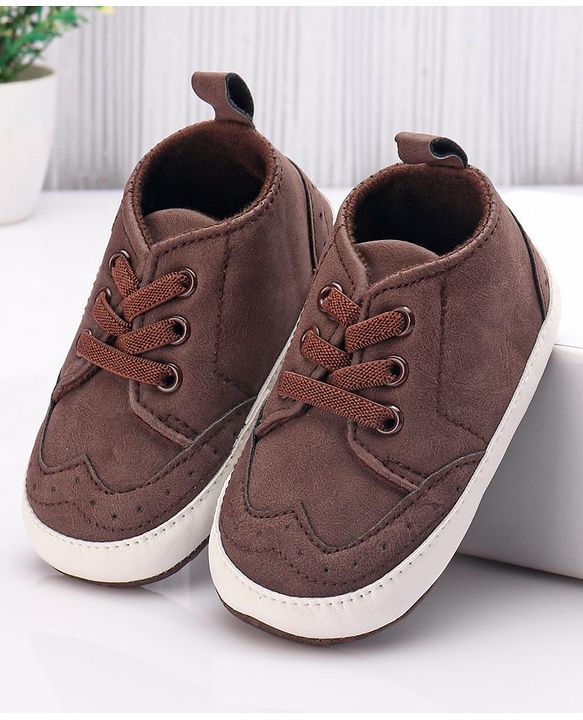 Cute Walk by Babyhug Booties with Lace Up Closure-  Brown